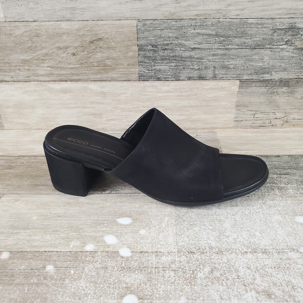 Ecco Shape 35 Womens Sandal Sz 10 - 10.5 Black Leather Open Toe Slip On Classic